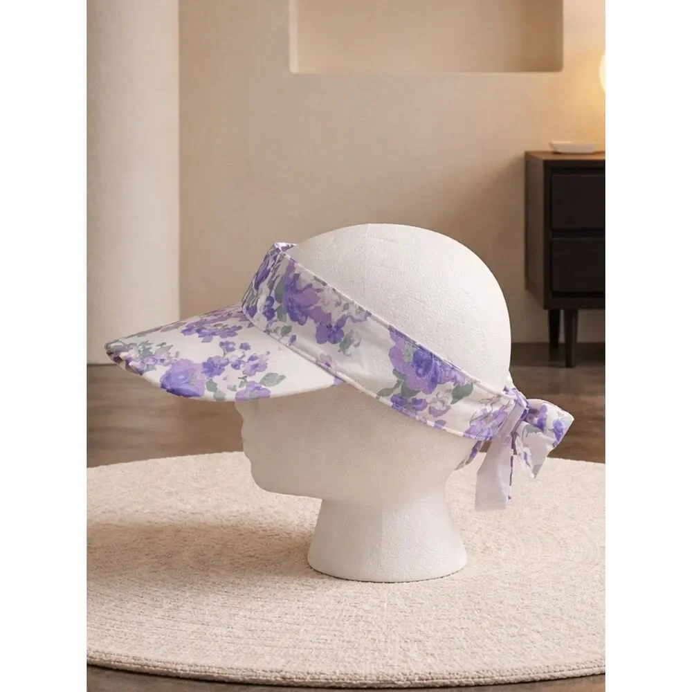 NWT Janie and Jack Girls Purple White Visor with Bow Accent - Size 6-8